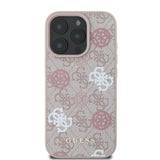 Apple iPhone 16 Pro Max Kılıf Guess Magsafe Şarj Özellikli 4G Desenli Yazı Logolu Peony Kapak Pembe