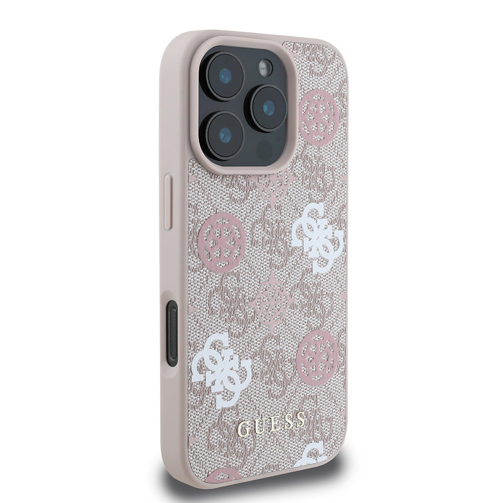 Apple iPhone 16 Pro Max Kılıf Guess Magsafe Şarj Özellikli 4G Desenli Yazı Logolu Peony Kapak Pembe