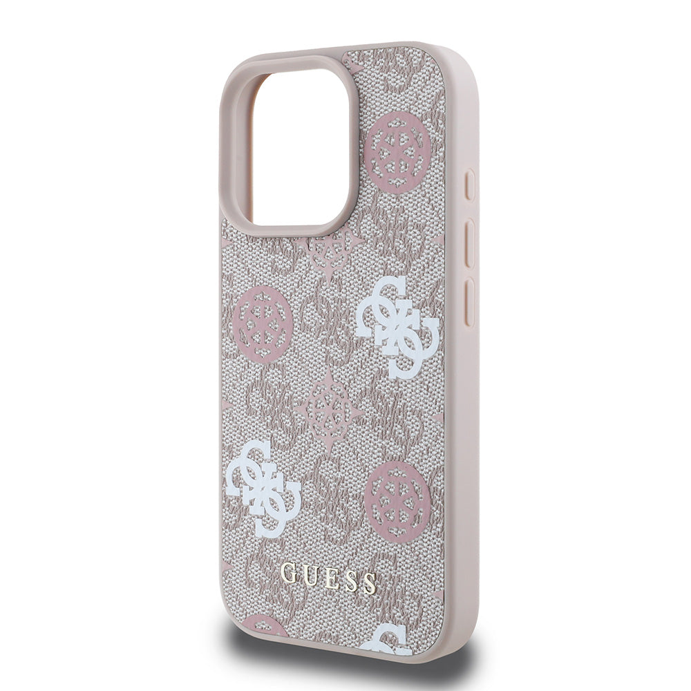Apple iPhone 16 Pro Max Kılıf Guess Magsafe Şarj Özellikli 4G Desenli Yazı Logolu Peony Kapak Pembe
