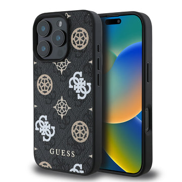 Apple iPhone 16 Pro Max Kılıf Guess Magsafe Şarj Özellikli 4G Desenli Yazı Logolu Peony Kapak Siyah