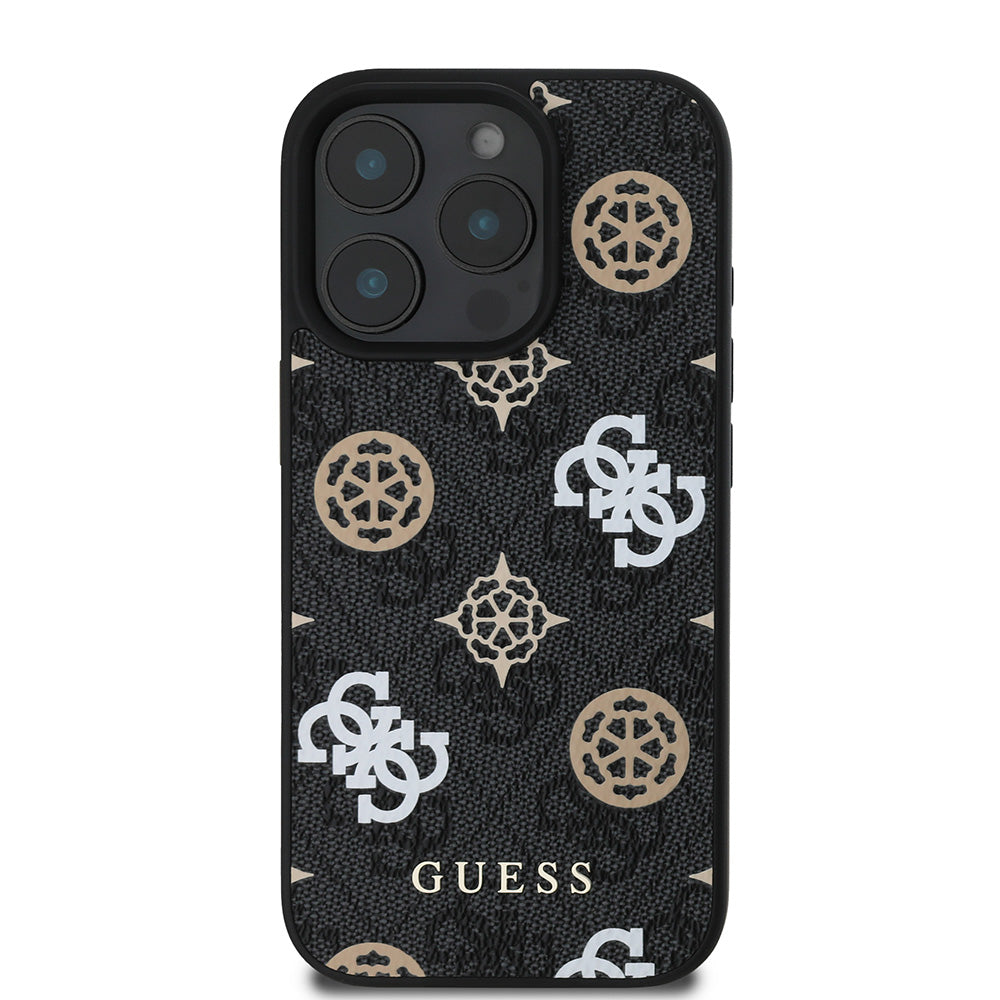 Apple iPhone 16 Pro Max Kılıf Guess Magsafe Şarj Özellikli 4G Desenli Yazı Logolu Peony Kapak Siyah