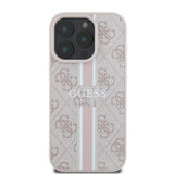 Apple iPhone 16 Pro Max Kılıf Guess Magsafe Şarj Özellikli 4G Şerit Tasarımlı Printed Kapak Pembe