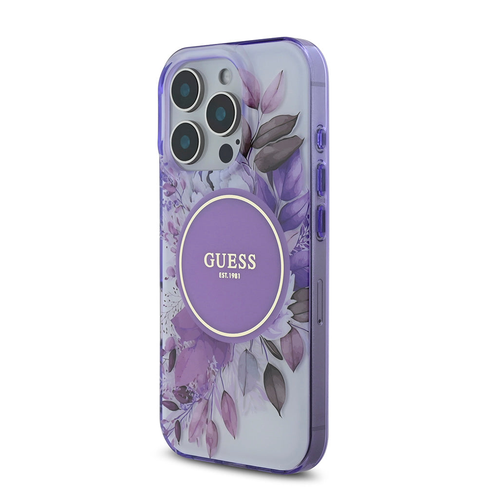 Apple iPhone 16 Pro Max Kılıf Guess Magsafe Şarj Özellikli Flower Tonal Circle Kapak Mor