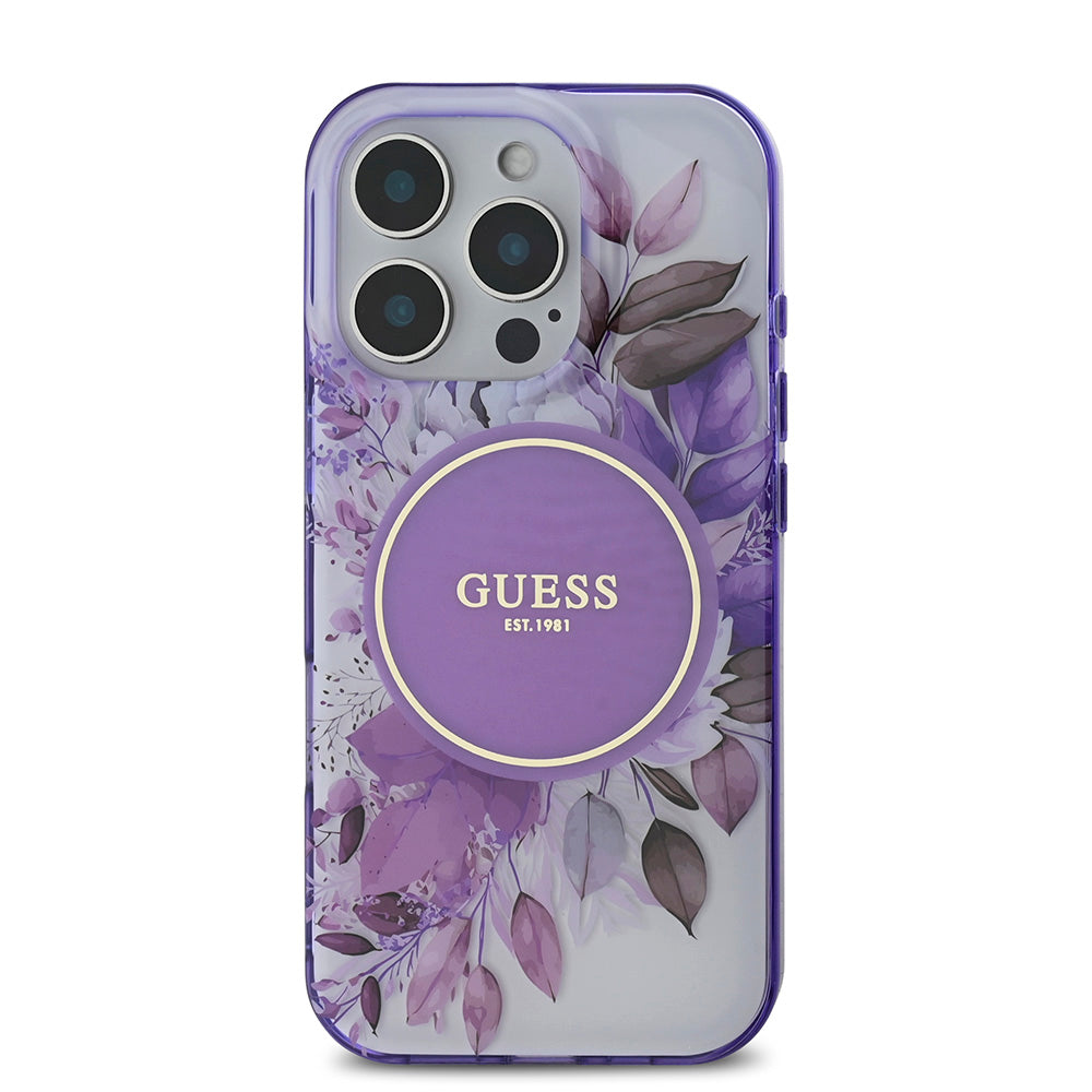 Apple iPhone 16 Pro Max Kılıf Guess Magsafe Şarj Özellikli Flower Tonal Circle Kapak Mor