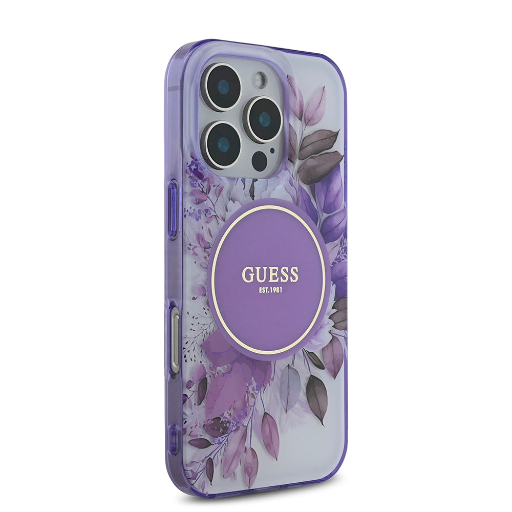 Apple iPhone 16 Pro Max Kılıf Guess Magsafe Şarj Özellikli Flower Tonal Circle Kapak Mor
