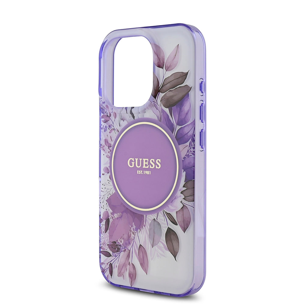 Apple iPhone 16 Pro Max Kılıf Guess Magsafe Şarj Özellikli Flower Tonal Circle Kapak Mor