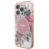 Apple iPhone 16 Pro Max Kılıf Guess Magsafe Şarj Özellikli Flower Tonal Circle Kapak Pembe