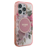 Apple iPhone 16 Pro Max Kılıf Guess Magsafe Şarj Özellikli Flower Tonal Circle Kapak Pembe
