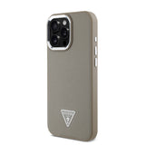 Apple iPhone 16 Pro Max Kılıf Guess Magsafe Şarj Özellikli Grained Triangle Kapak Kahverengi