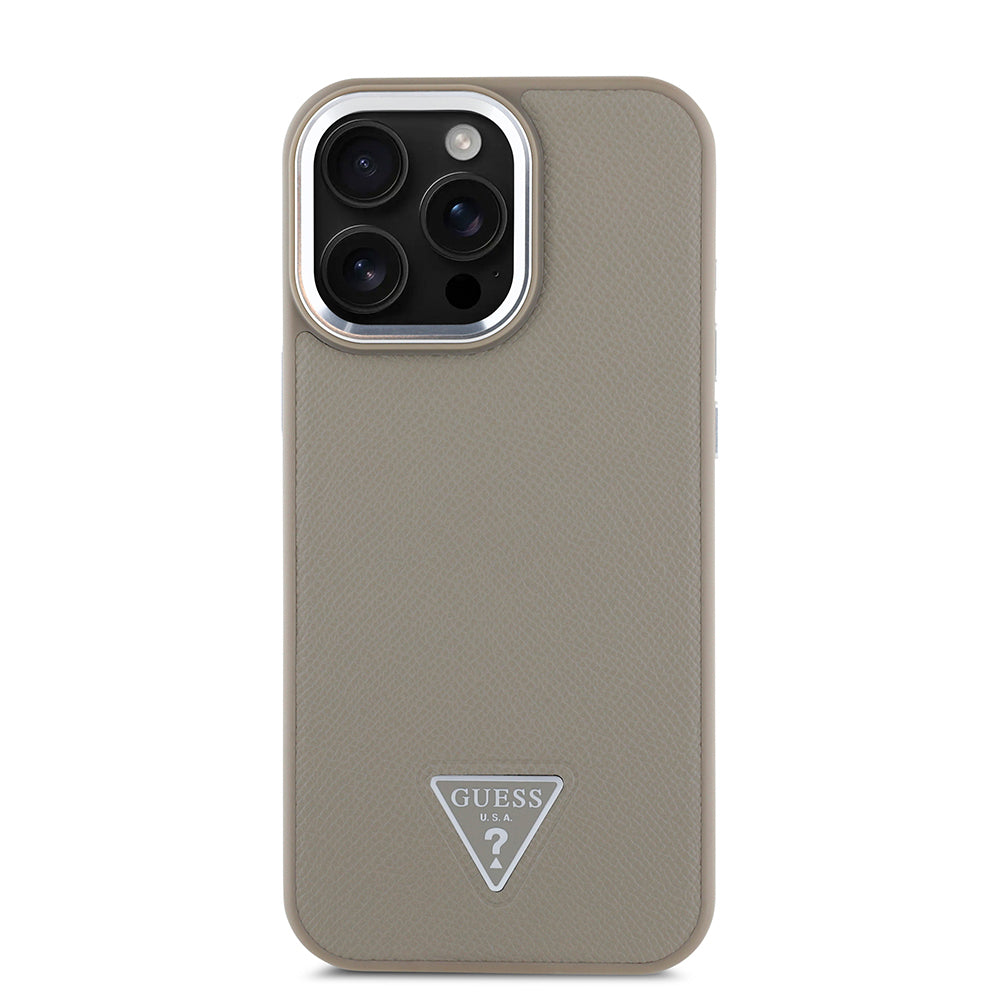 Apple iPhone 16 Pro Max Kılıf Guess Magsafe Şarj Özellikli Grained Triangle Kapak Kahverengi