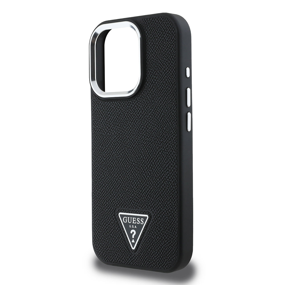 Apple iPhone 16 Pro Max Kılıf Guess Magsafe Şarj Özellikli Grained Triangle Kapak Siyah