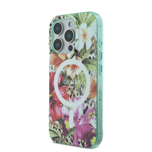 Apple iPhone 16 Pro Max Kılıf Guess Magsafe Şarj Özellikli IML Baskılı Jungle Ring Kapak Yeşil