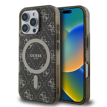 Apple iPhone 16 Pro Max Kılıf Guess Magsafe Şarj Özellikli IML Baskılı Klasik Logolu 4G Desenli Kapak Kahverengi