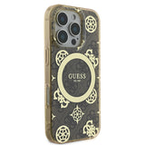 Apple iPhone 16 Pro Max Kılıf Guess Magsafe Şarj Özellikli IML Peony ve 4G Desenli Klasik Logolu Kapak Kahverengi