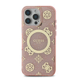 Apple iPhone 16 Pro Max Kılıf Guess Magsafe Şarj Özellikli IML Peony ve 4G Desenli Klasik Logolu Kapak Pembe