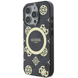Apple iPhone 16 Pro Max Kılıf Guess Magsafe Şarj Özellikli IML Peony ve 4G Desenli Klasik Logolu Kapak Siyah