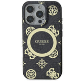 Apple iPhone 16 Pro Max Kılıf Guess Magsafe Şarj Özellikli IML Peony ve 4G Desenli Klasik Logolu Kapak Siyah