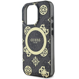 Apple iPhone 16 Pro Max Kılıf Guess Magsafe Şarj Özellikli IML Peony ve 4G Desenli Klasik Logolu Kapak Siyah
