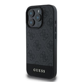 Apple iPhone 16 Pro Max Kılıf Guess Magsafe Şarj Özellikli PU Deri Şerit Logo Dizaynlı Kapak Siyah