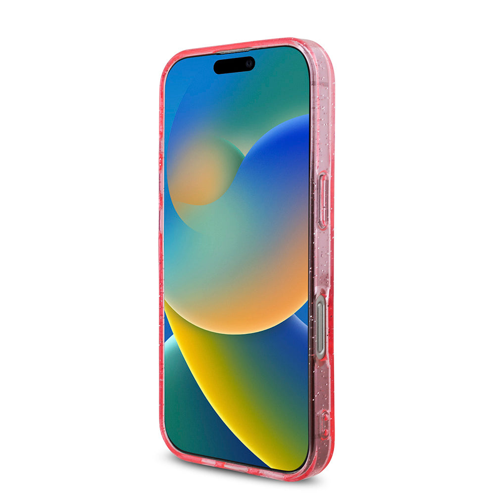Apple iPhone 16 Pro Max Kılıf Guess Magsafe Şarj Özellikli Simli Silikon İnci Bileklikli Kapak Pembe