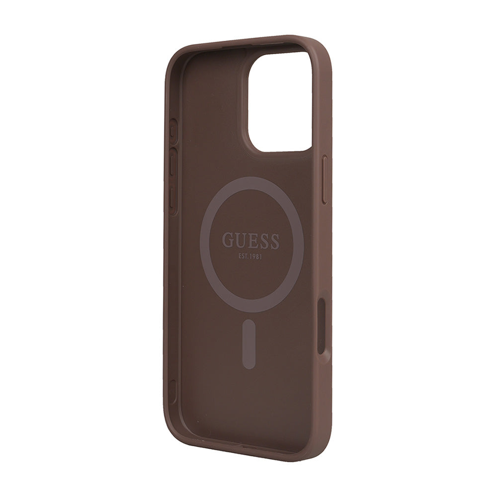 Apple iPhone 16 Pro Max Kılıf Guess Magsafe Şarj Özellikli Small 4G Classic Kapak Kahverengi