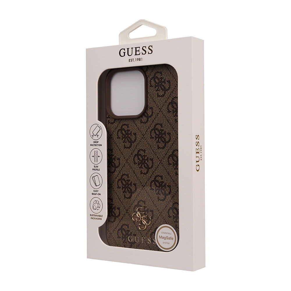 Apple iPhone 16 Pro Max Kılıf Guess Magsafe Şarj Özellikli Small 4G Classic Kapak Kahverengi