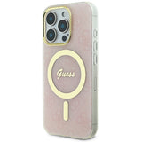Apple iPhone 16 Pro Max Kılıf Guess Magsafe Şarj Özellikli Yazı Logolu 4G Desenli Kapak Pembe