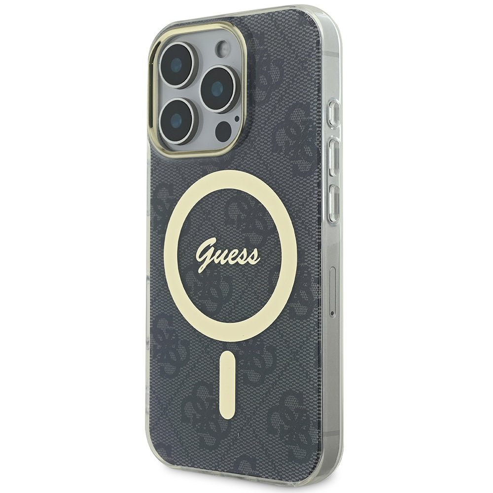 Apple iPhone 16 Pro Max Kılıf Guess Magsafe Şarj Özellikli Yazı Logolu 4G Desenli Kapak Siyah