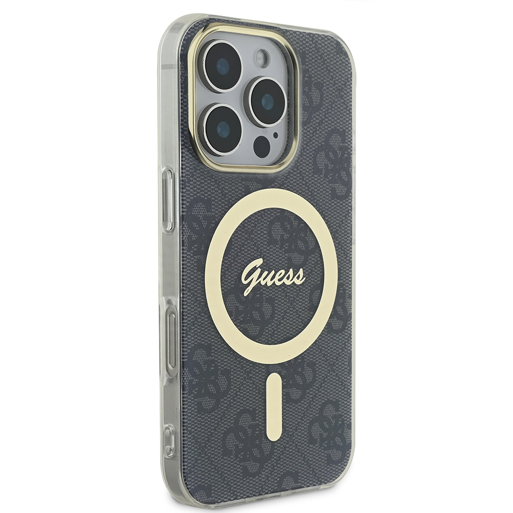 Apple iPhone 16 Pro Max Kılıf Guess Magsafe Şarj Özellikli Yazı Logolu 4G Desenli Kapak Siyah