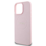 Apple iPhone 16 Pro Max Kılıf Guess Magsafe Şarj Özellikli Yazı Logolu Grained Kapak Pembe