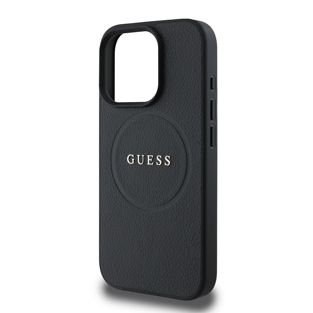 Apple iPhone 16 Pro Max Kılıf Guess Magsafe Şarj Özellikli Yazı Logolu Grained Kapak Siyah