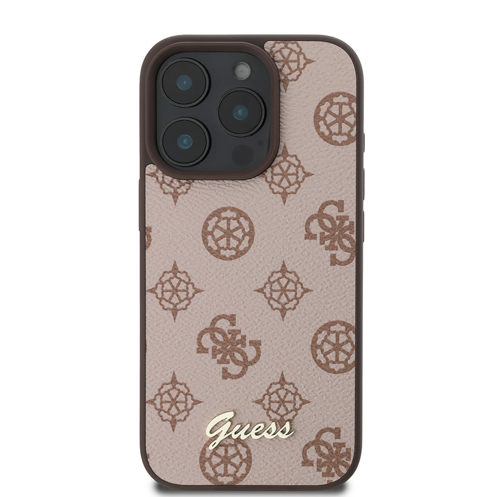 Apple iPhone 16 Pro Max Kılıf Guess Magsafe Şarj Özellikli Yazı Logolu Peony Kapak Kahverengi