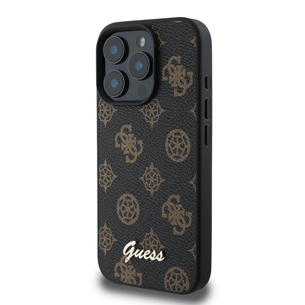 Apple iPhone 16 Pro Max Kılıf Guess Magsafe Şarj Özellikli Yazı Logolu Peony Kapak Siyah