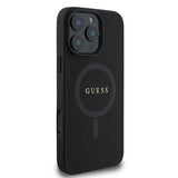 Apple iPhone 16 Pro Max Kılıf Guess Magsafe Şarj Özellikli Yazı Logolu Saffiano Classic Kapak Siyah