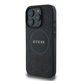 Apple iPhone 16 Pro Max Kılıf Guess Magsafe Şarj Özellikli Yazı Logolu Saffiano Peony Kapak Siyah