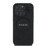 Apple iPhone 16 Pro Max Kılıf Guess Magsafe Şarj Özellikli Yazı Logolu Saffiano Peony Kapak Siyah