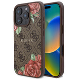 Apple iPhone 16 Pro Kılıf Guess Magsafe Uyumlu Gül Baskılı ve 4G Desenli Kapak Kahverengi