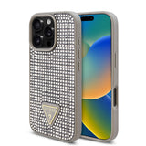 Apple iPhone 16 Pro Kılıf Guess Üçgen Logolu Rhinestone Taşlı Kapak Gümüş