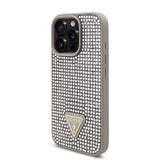 Apple iPhone 16 Pro Kılıf Guess Üçgen Logolu Rhinestone Taşlı Kapak Gümüş