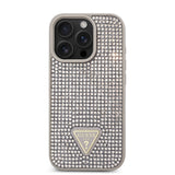 Apple iPhone 16 Pro Kılıf Guess Üçgen Logolu Rhinestone Taşlı Kapak Gümüş