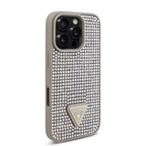 Apple iPhone 16 Pro Kılıf Guess Üçgen Logolu Rhinestone Taşlı Kapak Gümüş
