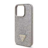Apple iPhone 16 Pro Kılıf Guess Üçgen Logolu Rhinestone Taşlı Kapak Gümüş