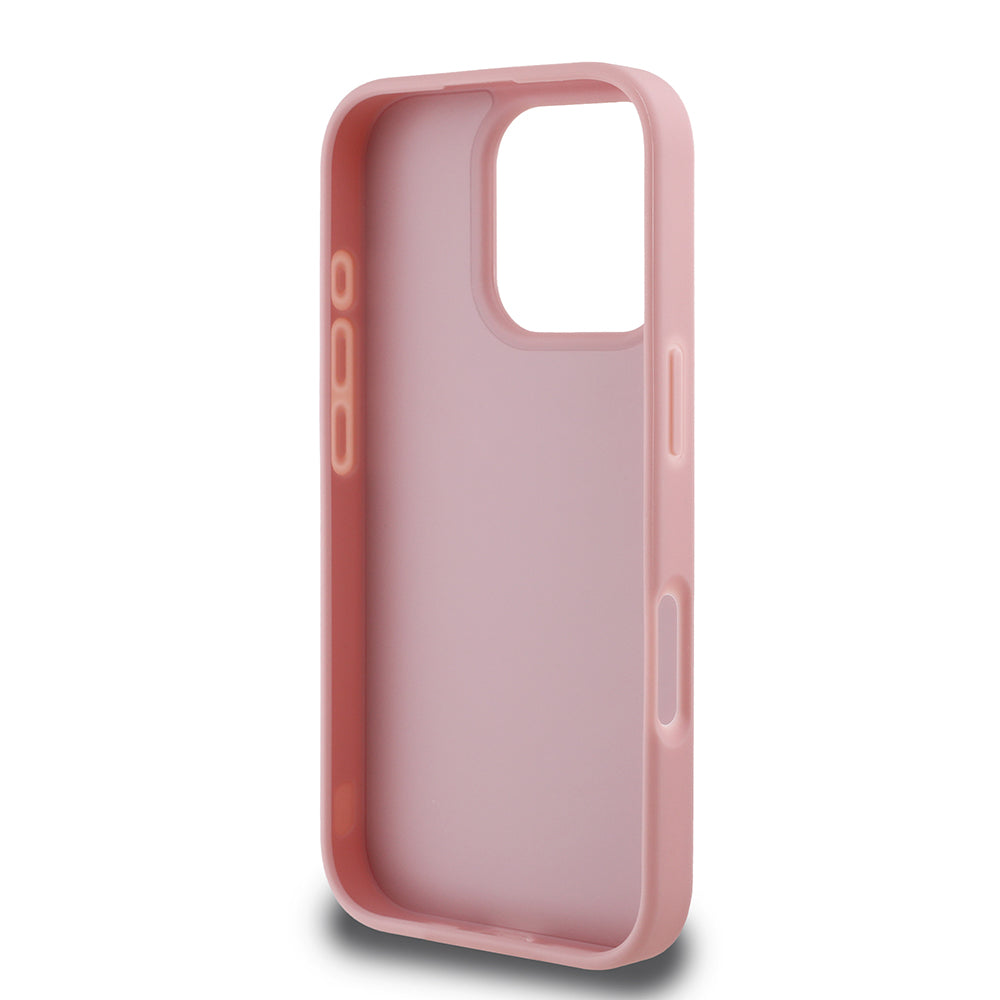 Apple iPhone 16 Pro Kılıf Guess Üçgen Logolu Rhinestone Taşlı Kapak Pembe