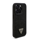 Apple iPhone 16 Pro Max Kılıf Guess Üçgen Logolu Rhinestone Taşlı Kapak Siyah