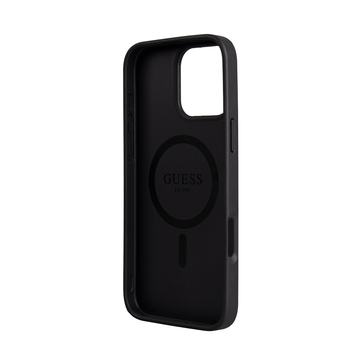 Apple iPhone 16 Pro Max Kılıf Guess M-safe Şarj Özellikli 2in1 4G Metal Büyük Logolu Kartlıklı Kapak Siyah