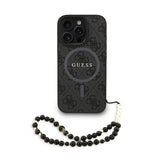 Apple iPhone 16 Pro Max Kılıf Guess M-safe Şarj Özellikli Bilek Askı İpli Yazı Logolu Kapak Siyah
