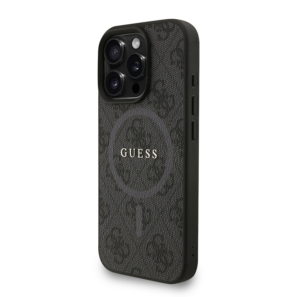 Apple iPhone 16 Pro Max Kılıf Guess M-safe Şarj Özellikli Bilek Askı İpli Yazı Logolu Kapak Siyah