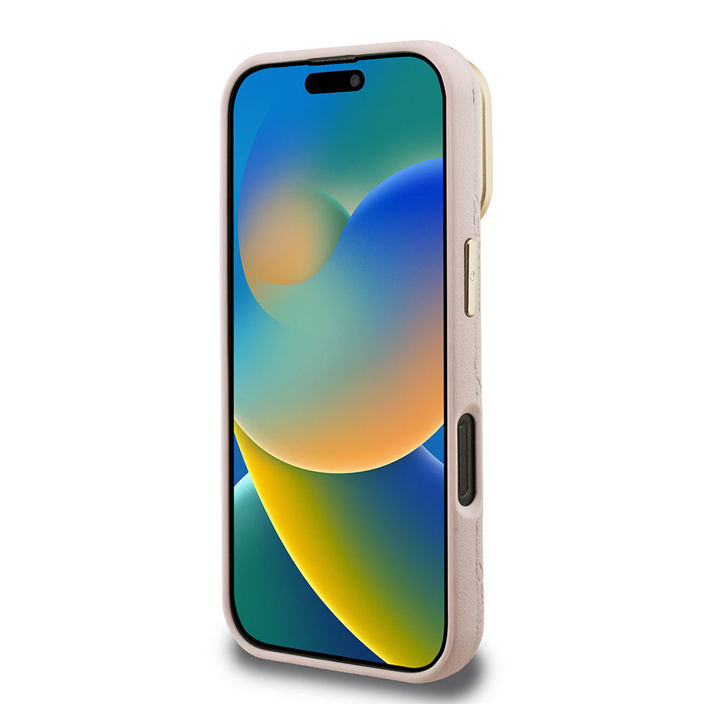 Apple iPhone 16 Pro Max Kılıf Guess M-safe Şarj Özellikli Kamera Standlı Peony Kapak PU Deri Pembe