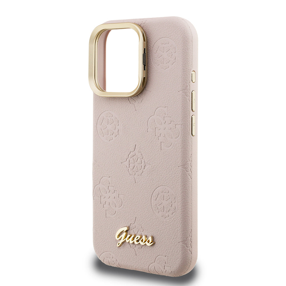 Apple iPhone 16 Pro Max Kılıf Guess M-safe Şarj Özellikli Kamera Standlı Peony Kapak PU Deri Pembe
