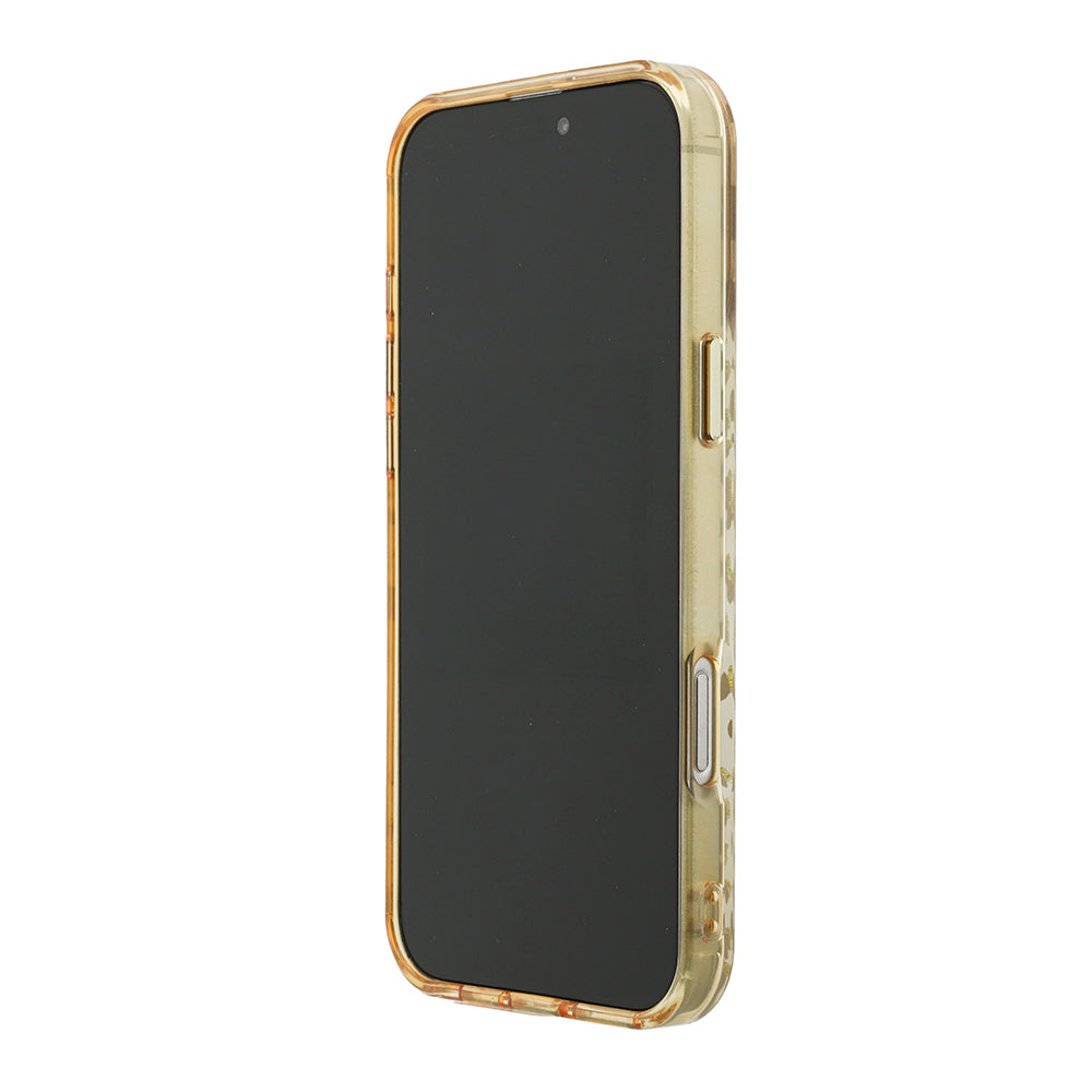 Apple iPhone 16 Pro Max Kılıf Guess M-safe Şarj Özellikli Üçgen Logolu Simli Leopar Desenli Kapak Kahverengi